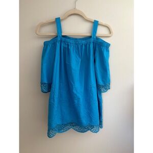 Crown & Ivy Blue Off Shoulder Top Crochet‎ Trim Medium Summer Tunic